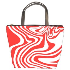 Red White Background Swirl Playful Bucket Bag by Cemarart