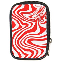 Red White Background Swirl Playful Compact Camera Leather Case by Cemarart