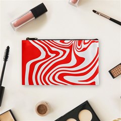 Red White Background Swirl Playful Cosmetic Bag (small) by Cemarart