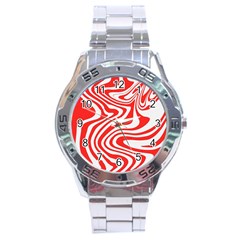 Red White Background Swirl Playful Stainless Steel Analogue Watch