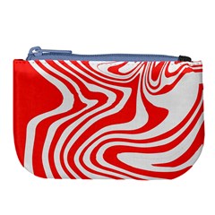 Red White Background Swirl Playful Large Coin Purse by Cemarart