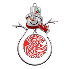 Red White Background Swirl Playful Metal Snowman Ornament