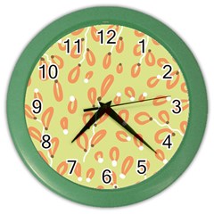 Pattern Leaves Print Background Color Wall Clock by Cemarart