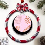 Elements Scribbles Wiggly Lines Retro Vintage Metal Red Ribbon Round Ornament Front