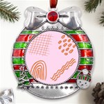 Elements Scribbles Wiggly Lines Retro Vintage Metal X Mas Ribbon With Red Crystal Round Ornament Front