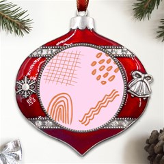 Elements Scribbles Wiggly Lines Retro Vintage Metal Snowflake And Bell Red Ornament by Cemarart