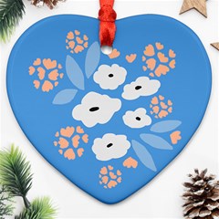 Doodle Flowers Leaves Plant Design Ornament (heart) by Cemarart