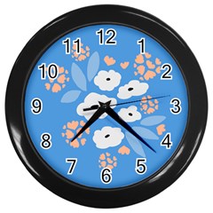 Doodle Flowers Leaves Plant Design Wall Clock (black) by Cemarart