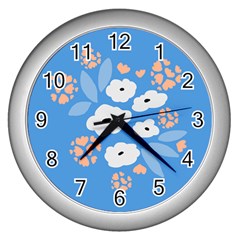 Doodle Flowers Leaves Plant Design Wall Clock (silver) by Cemarart