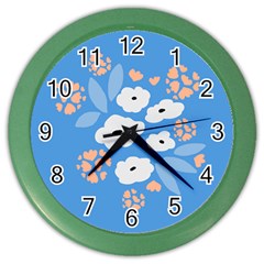 Doodle Flowers Leaves Plant Design Color Wall Clock by Cemarart