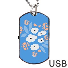 Doodle Flowers Leaves Plant Design Dog Tag Usb Flash (two Sides) by Cemarart