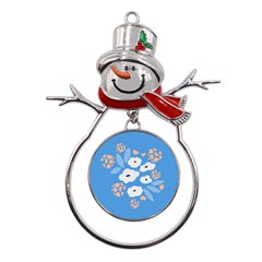 Doodle Flowers Leaves Plant Design Metal Snowman Ornament