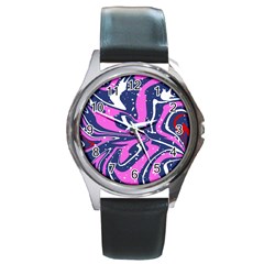 Texture Multicolour Grunge Round Metal Watch by Cemarart