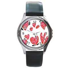 Elements Scribbles Brush Doodles Round Metal Watch by Cemarart