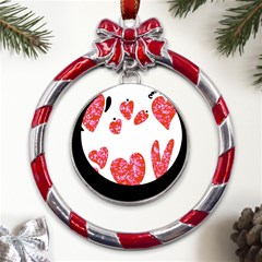 Elements Scribbles Brush Doodles Metal Red Ribbon Round Ornament by Cemarart