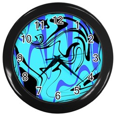 Mint Background Swirl Blue Black Wall Clock (black) by Cemarart