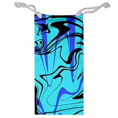 Mint Background Swirl Blue Black Jewelry Bag by Cemarart