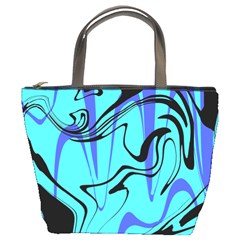 Mint Background Swirl Blue Black Bucket Bag by Cemarart