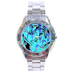 Mint Background Swirl Blue Black Stainless Steel Analogue Watch