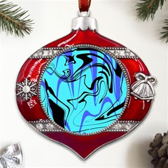 Mint Background Swirl Blue Black Metal Snowflake And Bell Red Ornament by Cemarart