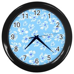 Flowers Pattern Print Floral Cute Wall Clock (black) by Cemarart