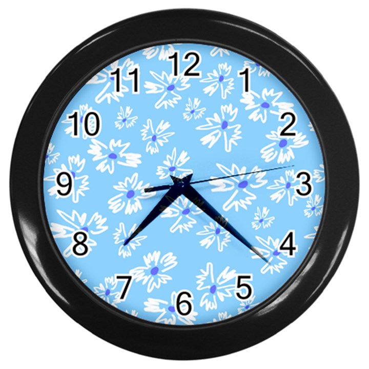 Flowers Pattern Print Floral Cute Wall Clock (Black)