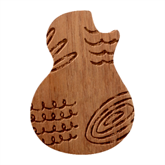 Elements Scribbles Wiggly Lines Guitar Shape Wood Guitar Pick Holder Case And Picks Set by Cemarart