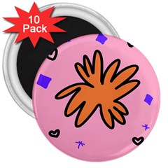 Doodle Flower Sparkles Orange Pink 3  Magnets (10 Pack)  by Cemarart