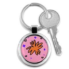 Doodle Flower Sparkles Orange Pink Key Chain (round) by Cemarart