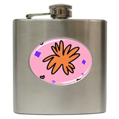 Doodle Flower Sparkles Orange Pink Hip Flask (6 Oz) by Cemarart