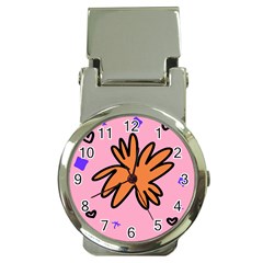 Doodle Flower Sparkles Orange Pink Money Clip Watches by Cemarart