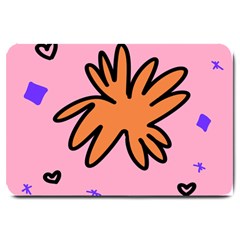 Doodle Flower Sparkles Orange Pink Large Doormat by Cemarart