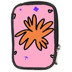 Doodle Flower Sparkles Orange Pink Compact Camera Leather Case by Cemarart