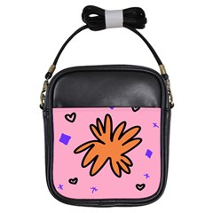 Doodle Flower Sparkles Orange Pink Girls Sling Bag by Cemarart