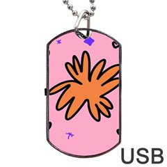 Doodle Flower Sparkles Orange Pink Dog Tag Usb Flash (two Sides) by Cemarart