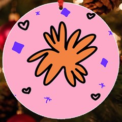 Doodle Flower Sparkles Orange Pink Uv Print Acrylic Ornament Round by Cemarart