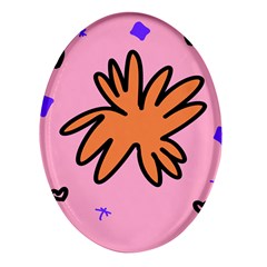 Doodle Flower Sparkles Orange Pink Oval Glass Fridge Magnet (4 Pack) by Cemarart