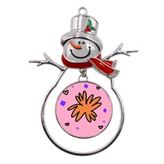 Doodle Flower Sparkles Orange Pink Metal Snowman Ornament