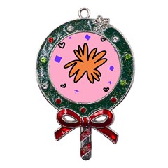 Doodle Flower Sparkles Orange Pink Metal X mas Lollipop With Crystal Ornament