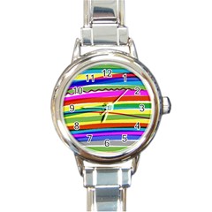 Print Ink Colorful Background Round Italian Charm Watch by Cemarart