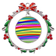 Print Ink Colorful Background Metal X mas Wreath Ribbon Ornament by Cemarart