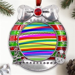 Print Ink Colorful Background Metal X mas Ribbon With Red Crystal Round Ornament by Cemarart