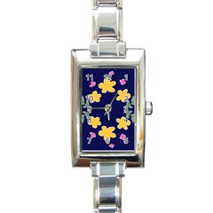 Doodle Flower Leaves Plant Design Rectangle Italian Charm Watch