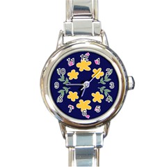 Doodle Flower Leaves Plant Design Round Italian Charm Watch