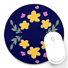 Doodle Flower Leaves Plant Design Round Mousepad