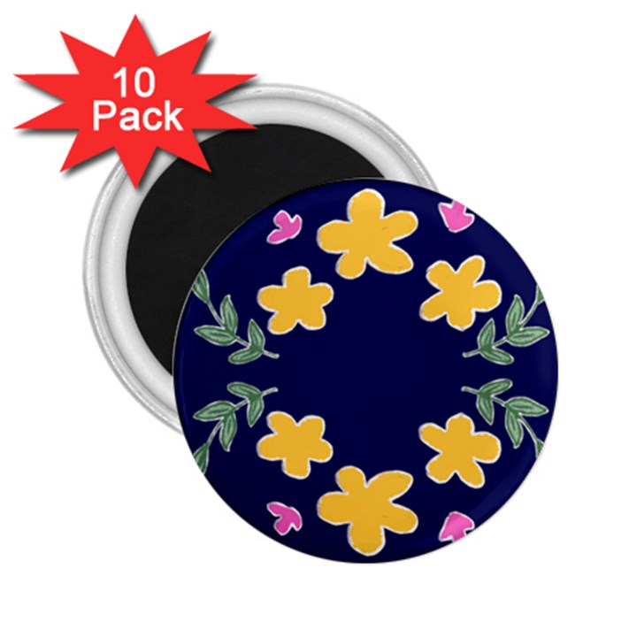 Doodle Flower Leaves Plant Design 2.25  Magnets (10 pack) 