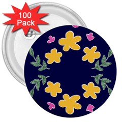 Doodle Flower Leaves Plant Design 3  Buttons (100 pack) 