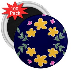 Doodle Flower Leaves Plant Design 3  Magnets (100 pack)