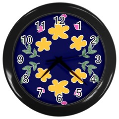 Doodle Flower Leaves Plant Design Wall Clock (black) by Cemarart