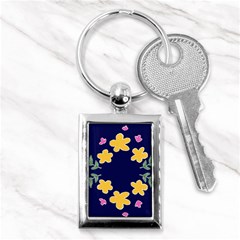 Doodle Flower Leaves Plant Design Key Chain (Rectangle)